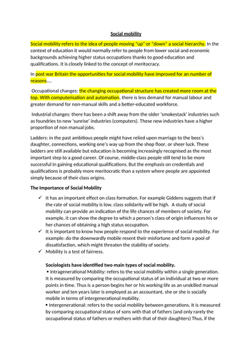 GCSE Sociology - Social mobility