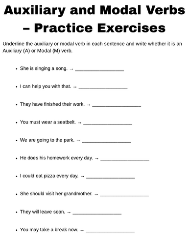 Auxiliary and Modal Verbs – Practice Exercises