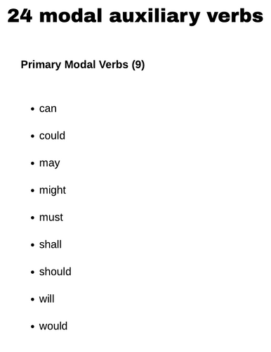 24 modal auxiliary verbs