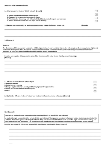 Mock AQA Citizenship studies Paper 2 2025