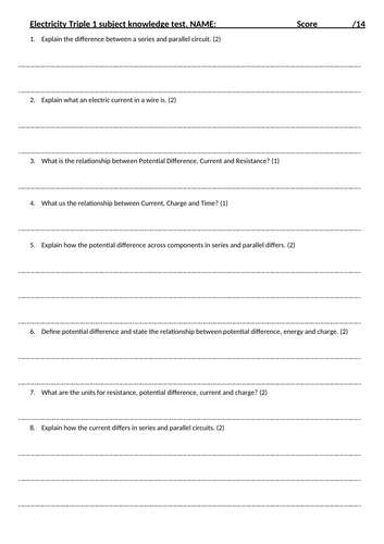Physics Subject Knowledge tests combined science AQA GCSE