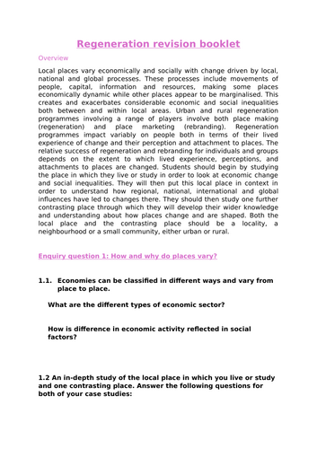 Regeneration A level revision booklet (Edexcel)