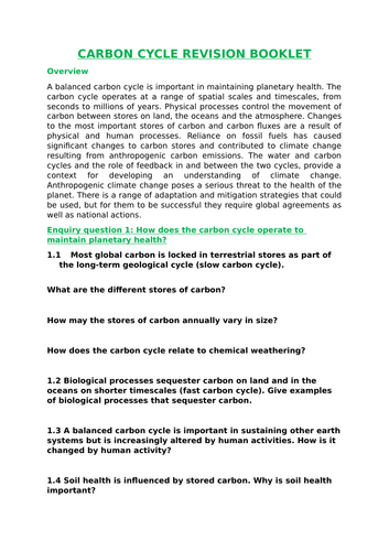 Carbon cycle revision booklet (Edexcel - A level)