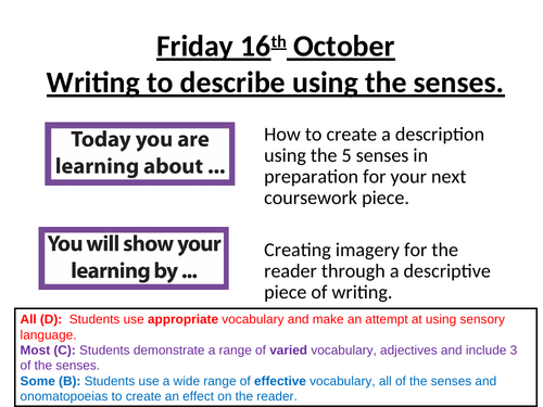 Sensory Language Lesson – Descriptive Writing Using the Five Senses