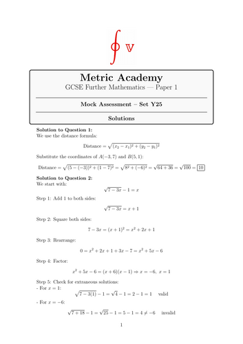 2025, GCSE, Further Mathematics, Predicted Paper 1, AQA
