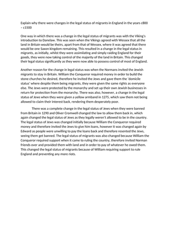 Examplar answer migration in Britain