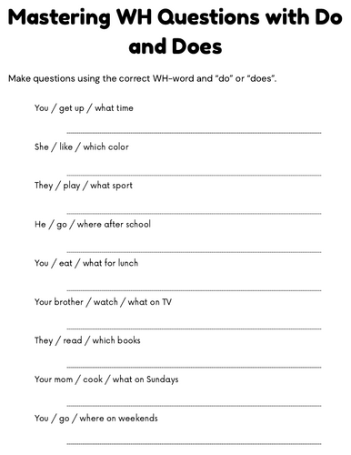 do does wh questions exercises