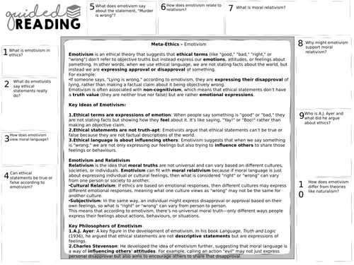 A-level Meta-ethics and Emotivism Guided reading