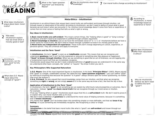 A-level Philosophy and Ethics: Meta-ethics and intuitionism Guided reading