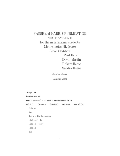 Solution : HAESE and HARRIS PUBLICATION MATHEMATICS for the international students