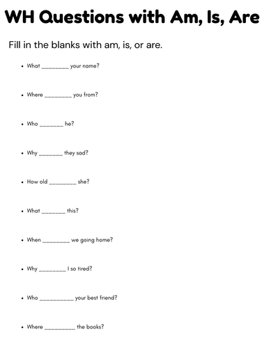 am, is, are questions exercises with answers