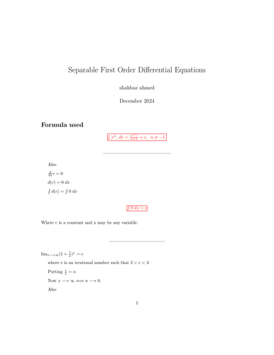 Separable First Order Differential Equations