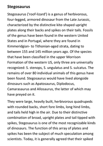 Stegosaurus Handout