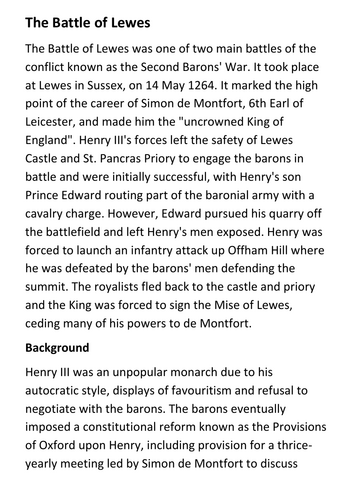 The Battle of Lewes Handout