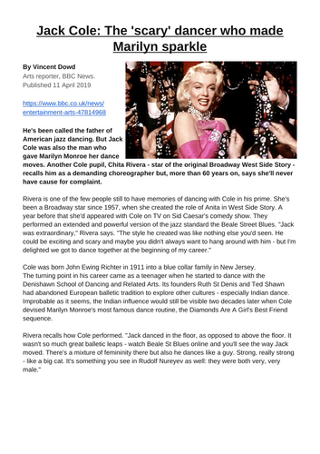 KS3 Jazz written cover lesson