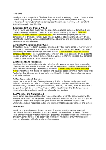 GRADE 9 Jane Eyre Charecter Profiles Quote + Analysis