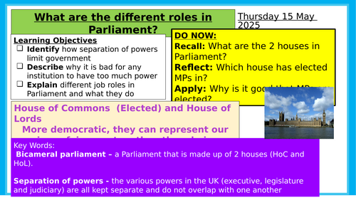 AQA Citizenship L2 Different roles in Parliament PPT
