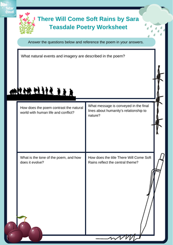 There Will Come Soft Rains by Sara Teasdale Poetry Worksheet