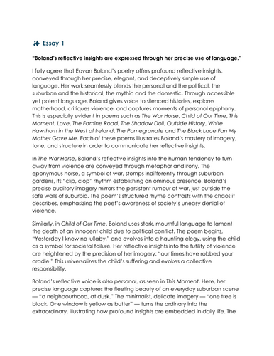Eavan Boland Sample Essays