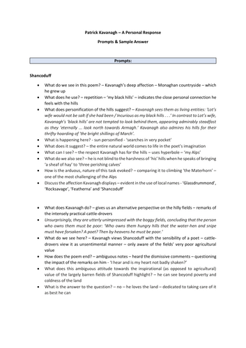 Patrick Kavanagh Notes and Sample Answer