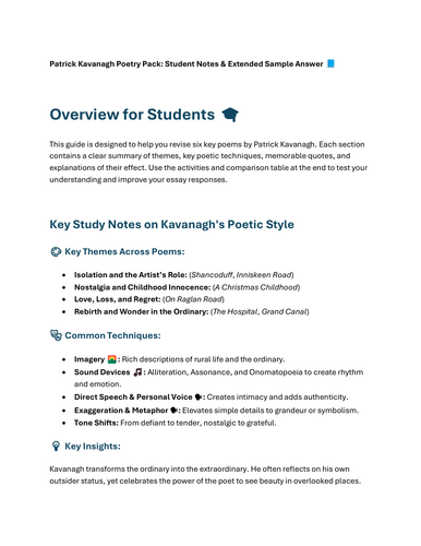 Patrick Kavanagh Poetry Pack: Student Notes & Sample Answer