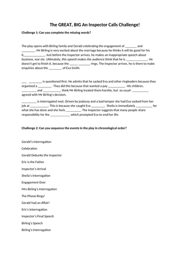 An Inspector Calls Challenge Lesson