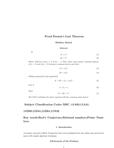 Proof Fermat’s Last Theorem