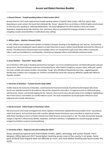 Accent and Dialect Revision Booklet