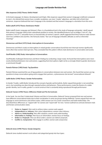 Language and Gender Revision Booklet
