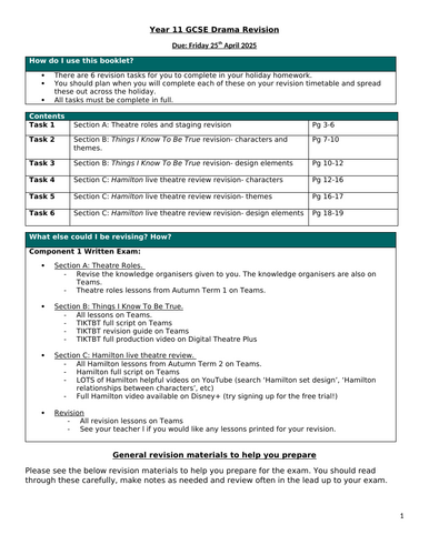 AQA GCSE Drama Easter Holiday Homework revision