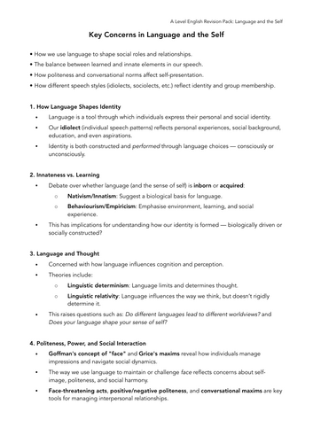 CIE Eng Lang P4 Revision - Language and the Self