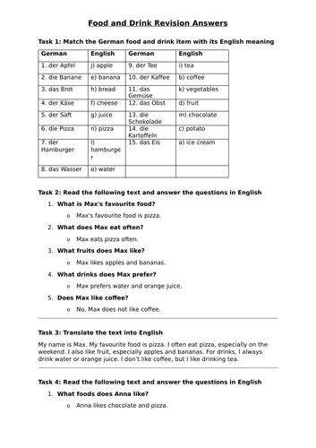 Food and Drink - KS3 German Worksheet