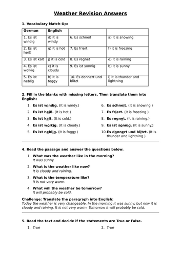 Weather - KS3 German Worksheet