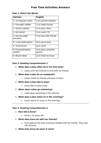 Free Time - KS3 German