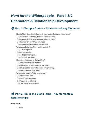 Hunt for the Wilderpeople –  Character & Relationships Resource