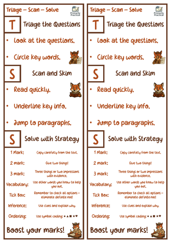 Reading Test Strategy Bookmarks