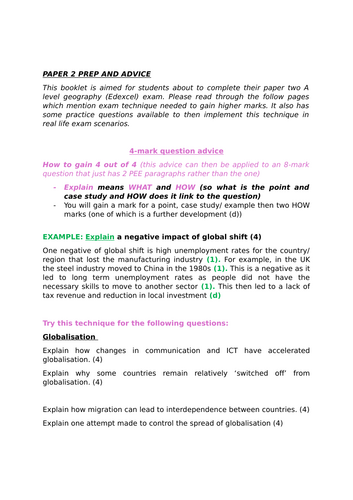 Edexcel  geography paper 2 preparation guide