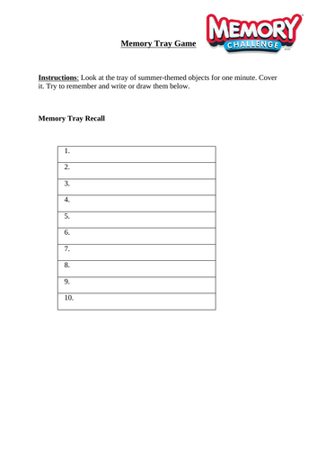End of Term / Year, Summer Memory & Spy Hunt Game
