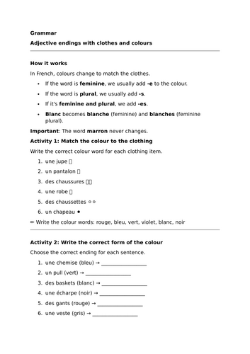 Studio 2 (Vert) - Module 3 - Mon style - Grammar - Adjective Endings with Clothes and Colours