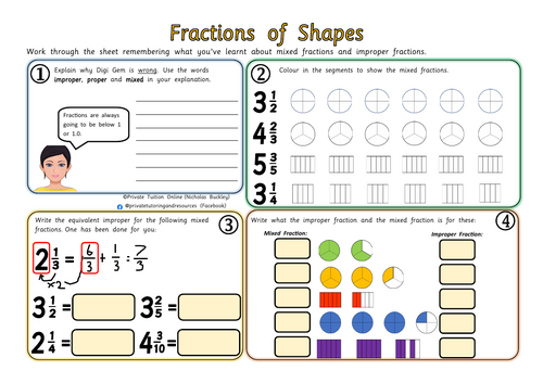 Fractions of Shapes (Y3/Y4) Worksheet