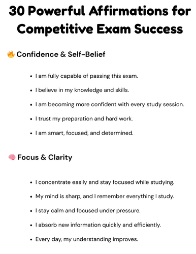 30 Powerful Affirmations for Competitive Exam Success