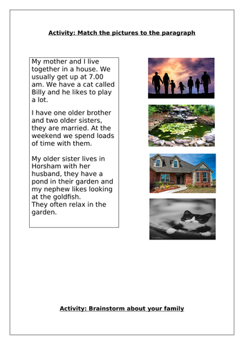 ESOL Entry 1 Lesson 2 - Family Worksheets