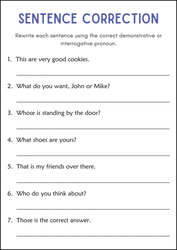 Demonstrative and Interrogative Pronouns Grammar Worksheets for Grade 1, 2, 3