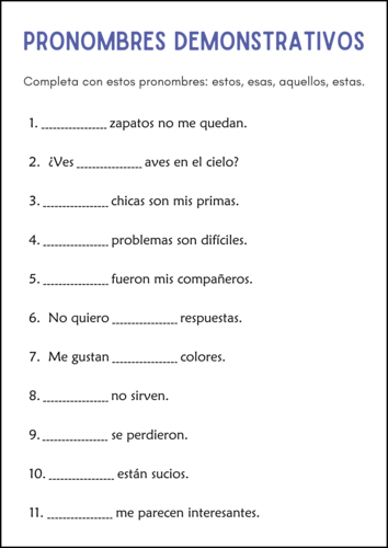 Demonstrative and Interrogative Pronouns Grammar Worksheets in Spanish