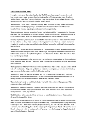 AIC - The Inspector's Final Speech Overview