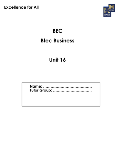 Btec Business Unit 16: Challenge resource booklet