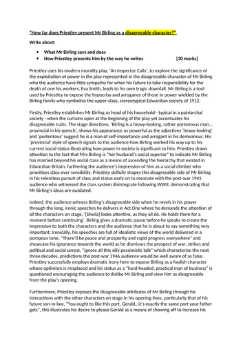 AIC - GRADE 9 Mr Birling as a Disagreeable Charecter Essay