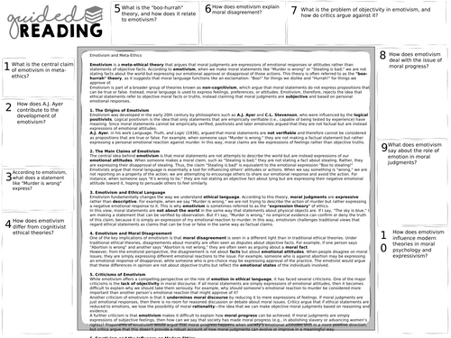 A-Level Meta-ethics: Emotivism Guided Reading