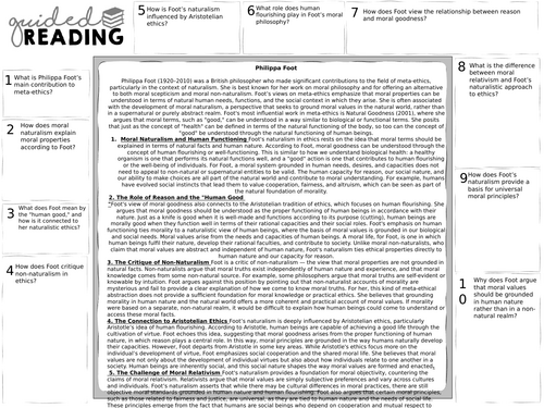 A-Level Meta-ethics: Philipa Foot Guided Reading