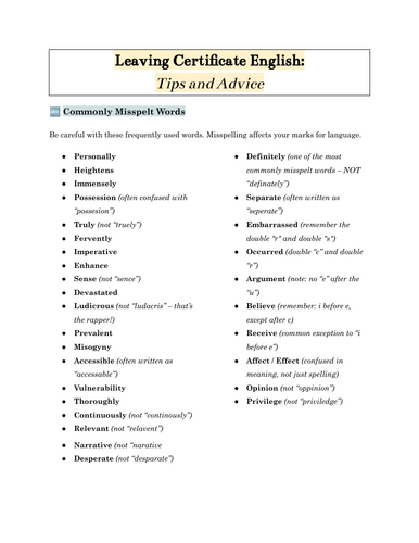 Leaving Certificate English – Tips and Advice (Exam Survival Guide) PDF